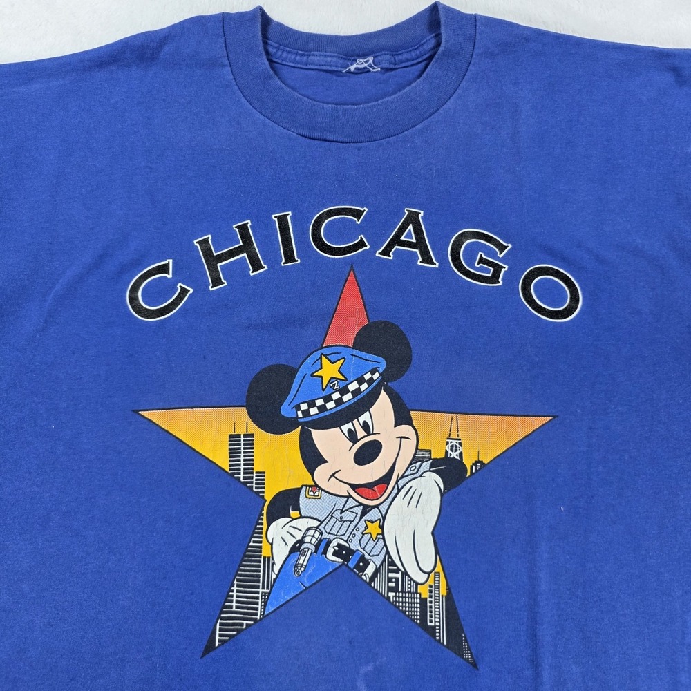 Disney Mickey Mouse Chicago Police Shirt Men Sz XL Blue Cut Tag Vintage